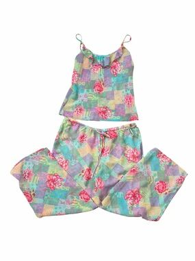 Vintage Josie Natori Patchwork Floral Pajama Set Size L